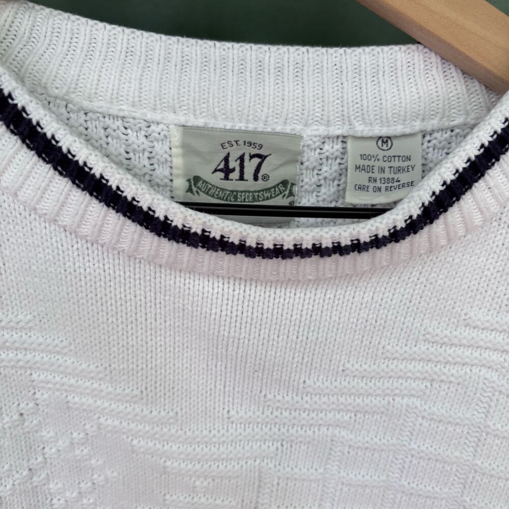 Vintage 90s Van Heusen 417 Nautical Cable Knit Sweater szM Grandpa Old Money - Picture 2 of 5
